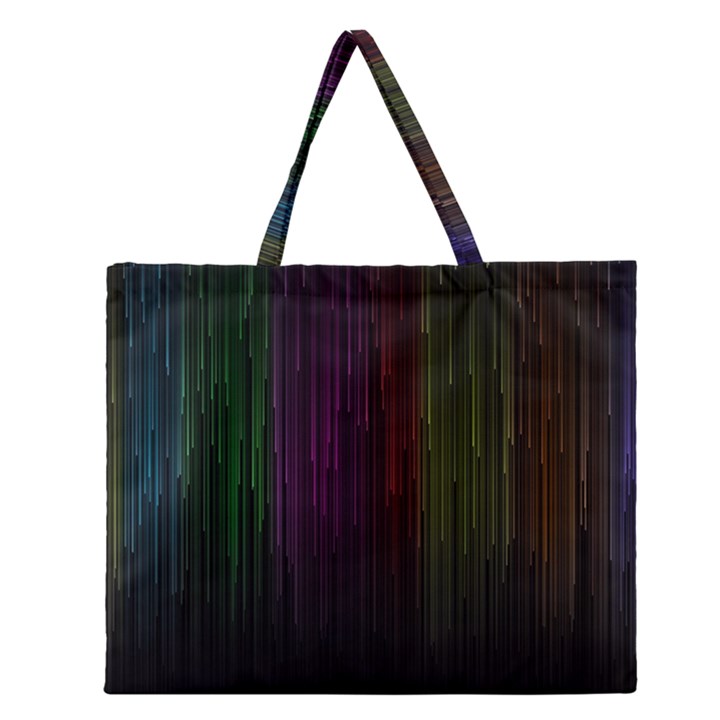 Line Rain Rainbow Light Stripes Lines Flow Zipper Large Tote Bag