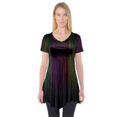 Line Rain Rainbow Light Stripes Lines Flow Short Sleeve Tunic 