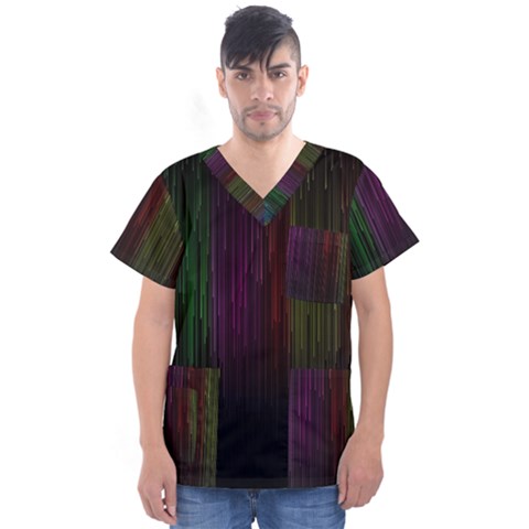 Line Rain Rainbow Light Stripes Lines Flow Men s V-neck Scrub Top by Mariart