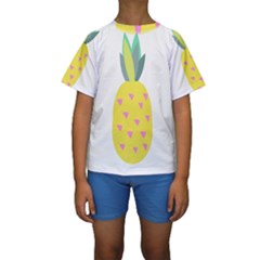 Pineapple Fruite Yellow Triangle Pink Kids  Short Sleeve Swimwear by Mariart