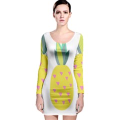 Pineapple Fruite Yellow Triangle Pink Long Sleeve Bodycon Dress