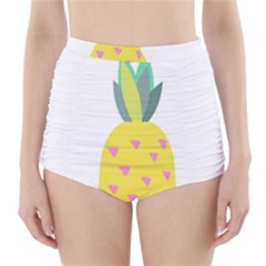 Pineapple Fruite Yellow Triangle Pink High-waisted Bikini Bottoms by Mariart