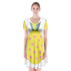 Pineapple Fruite Yellow Triangle Pink Short Sleeve V-neck Flare Dress