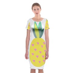 Pineapple Fruite Yellow Triangle Pink Classic Short Sleeve Midi Dress