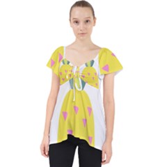 Pineapple Fruite Yellow Triangle Pink Lace Front Dolly Top