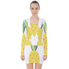 Pineapple Fruite Yellow Triangle Pink V-neck Bodycon Long Sleeve Dress by Mariart