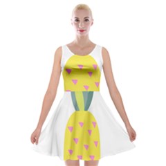 Pineapple Fruite Yellow Triangle Pink Velvet Skater Dress by Mariart