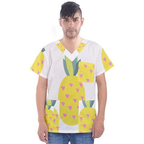 Pineapple Fruite Yellow Triangle Pink Men s V-neck Scrub Top by Mariart