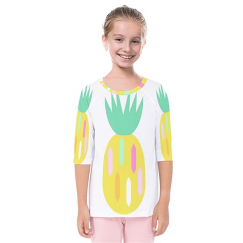 Pineapple Fruite Yellow Triangle Pink White Kids  Quarter Sleeve Raglan Tee by Mariart