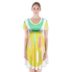 Pineapple Fruite Yellow Triangle Pink White Short Sleeve V-neck Flare Dress