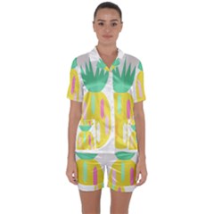 Pineapple Fruite Yellow Triangle Pink White Satin Short Sleeve Pyjamas Set by Mariart