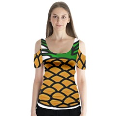 Pineapple Fruite Yellow Green Orange Butterfly Sleeve Cutout Tee 