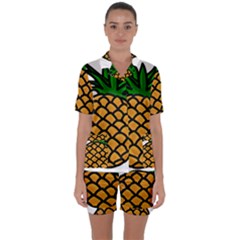 Pineapple Fruite Yellow Green Orange Satin Short Sleeve Pyjamas Set by Mariart