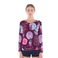 Boho Tribal Watercolor Pattern  Women s Long Sleeve Tee