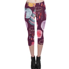 Boho Tribal Watercolor Pattern  Capri Leggings  by paulaoliveiradesign