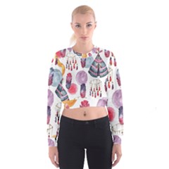 Boho Tribal Watercolor White Pattern Cropped Sweatshirt