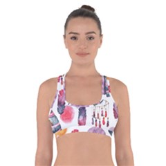 Boho Tribal Watercolor White Pattern Cross Back Sports Bra by paulaoliveiradesign