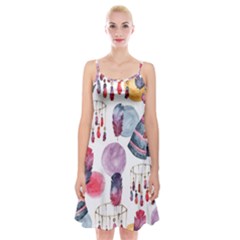 Boho Tribal Watercolor White Pattern Spaghetti Strap Velvet Dress