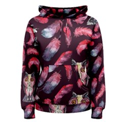 Boho Owl And Feather Pattern Women s Pullover Hoodie