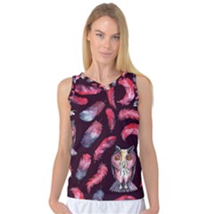 Boho Owl And Feather Pattern Women s Basketball Tank Top by paulaoliveiradesign