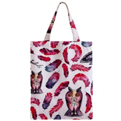 Boho Owl And Feather White Pattern Zipper Classic Tote Bag by paulaoliveiradesign