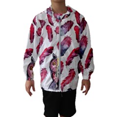 Boho Owl And Feather White Pattern Hooded Wind Breaker (kids)