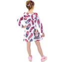 Boho Owl and Feather White Pattern Kids  Long Sleeve Velvet Dress View2