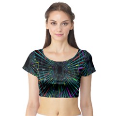 Colorful Geometric Electrical Line Block Grid Zooming Movement Short Sleeve Crop Top by Mariart