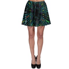 Colorful Geometric Electrical Line Block Grid Zooming Movement Skater Skirt