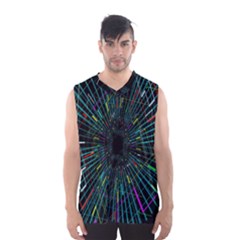 Colorful Geometric Electrical Line Block Grid Zooming Movement Men s Basketball Tank Top by Mariart