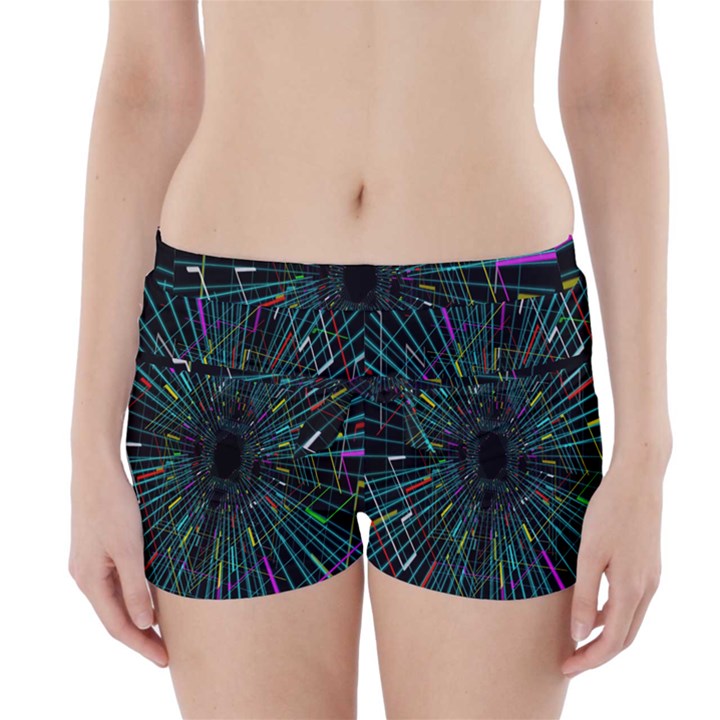 Colorful Geometric Electrical Line Block Grid Zooming Movement Boyleg Bikini Wrap Bottoms