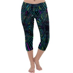 Colorful Geometric Electrical Line Block Grid Zooming Movement Capri Yoga Leggings