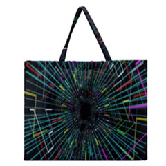 Colorful Geometric Electrical Line Block Grid Zooming Movement Zipper Large Tote Bag