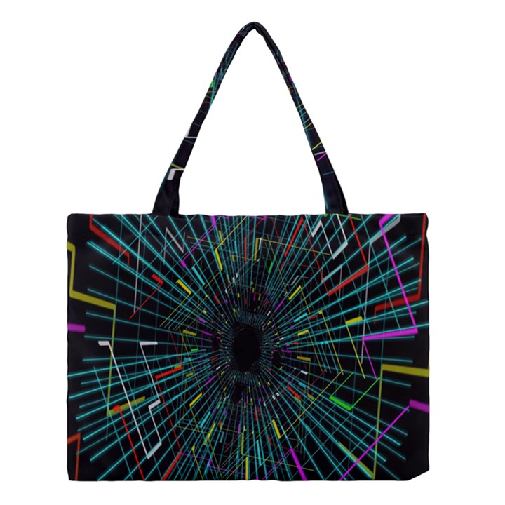 Colorful Geometric Electrical Line Block Grid Zooming Movement Medium Tote Bag