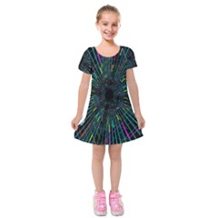 Colorful Geometric Electrical Line Block Grid Zooming Movement Kids  Short Sleeve Velvet Dress by Mariart