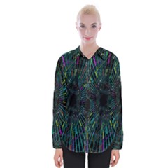 Colorful Geometric Electrical Line Block Grid Zooming Movement Womens Long Sleeve Shirt