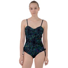 Colorful Geometric Electrical Line Block Grid Zooming Movement Sweetheart Tankini Set by Mariart