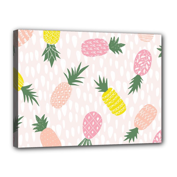 Pineapple Rainbow Fruite Pink Yellow Green Polka Dots Canvas 16  x 12 