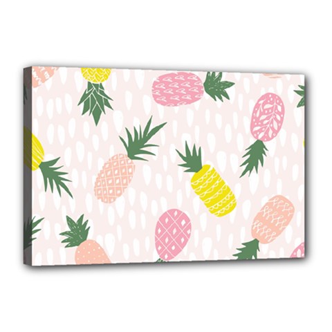 Pineapple Rainbow Fruite Pink Yellow Green Polka Dots Canvas 18  X 12 