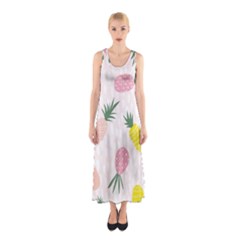 Pineapple Rainbow Fruite Pink Yellow Green Polka Dots Sleeveless Maxi Dress