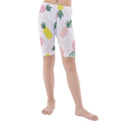 Pineapple Rainbow Fruite Pink Yellow Green Polka Dots Kids  Mid Length Swim Shorts by Mariart