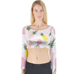 Pineapple Rainbow Fruite Pink Yellow Green Polka Dots Long Sleeve Crop Top