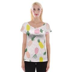 Pineapple Rainbow Fruite Pink Yellow Green Polka Dots Cap Sleeve Tops