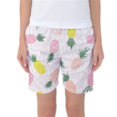 Pineapple Rainbow Fruite Pink Yellow Green Polka Dots Women s Basketball Shorts by Mariart