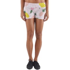 Pineapple Rainbow Fruite Pink Yellow Green Polka Dots Yoga Shorts