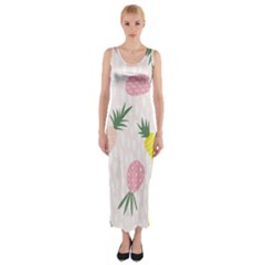 Pineapple Rainbow Fruite Pink Yellow Green Polka Dots Fitted Maxi Dress