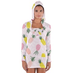 Pineapple Rainbow Fruite Pink Yellow Green Polka Dots Long Sleeve Hooded T-shirt