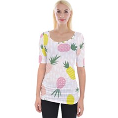 Pineapple Rainbow Fruite Pink Yellow Green Polka Dots Wide Neckline Tee