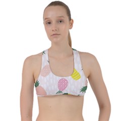 Pineapple Rainbow Fruite Pink Yellow Green Polka Dots Criss Cross Racerback Sports Bra