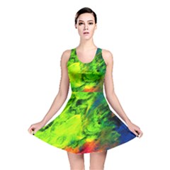 Neon Rainbow Green Pink Blue Red Painting Reversible Skater Dress by Mariart